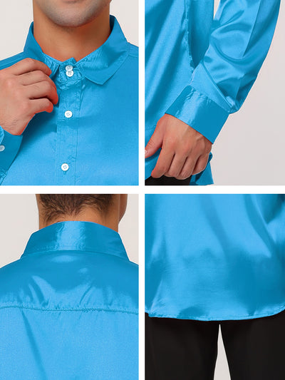 Satin V Neck Long Sleeve Button Down Party Shirts