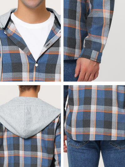 Classic Button Down Long Sleeve Plaid Hooded Shirt