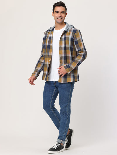 Classic Button Down Long Sleeve Plaid Hooded Shirt