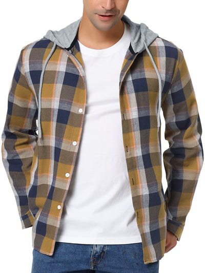 Classic Button Down Long Sleeve Plaid Hooded Shirt