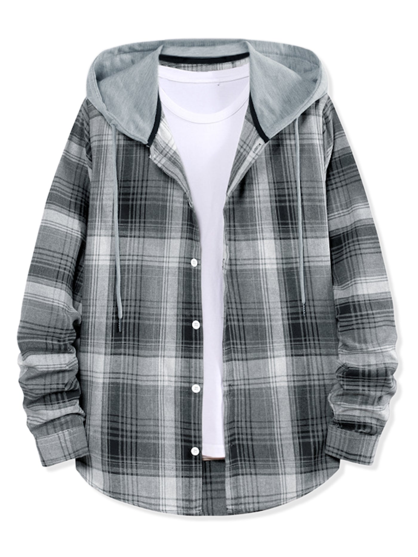 Bublédon Classic Button Down Long Sleeve Plaid Hooded Shirt