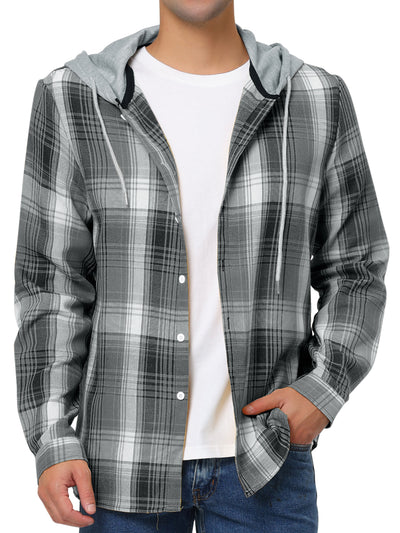 Classic Button Down Long Sleeve Plaid Hooded Shirt