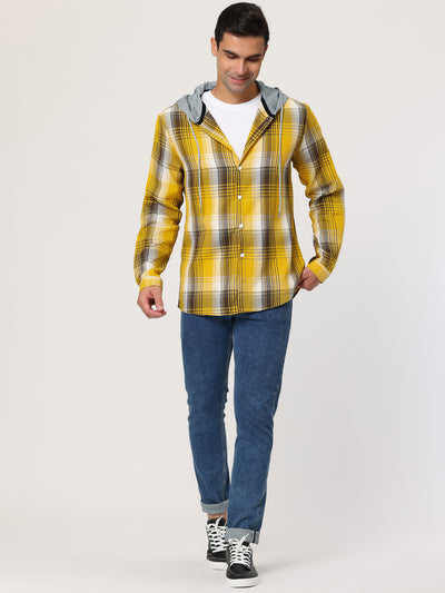 Classic Button Down Long Sleeve Plaid Hooded Shirt