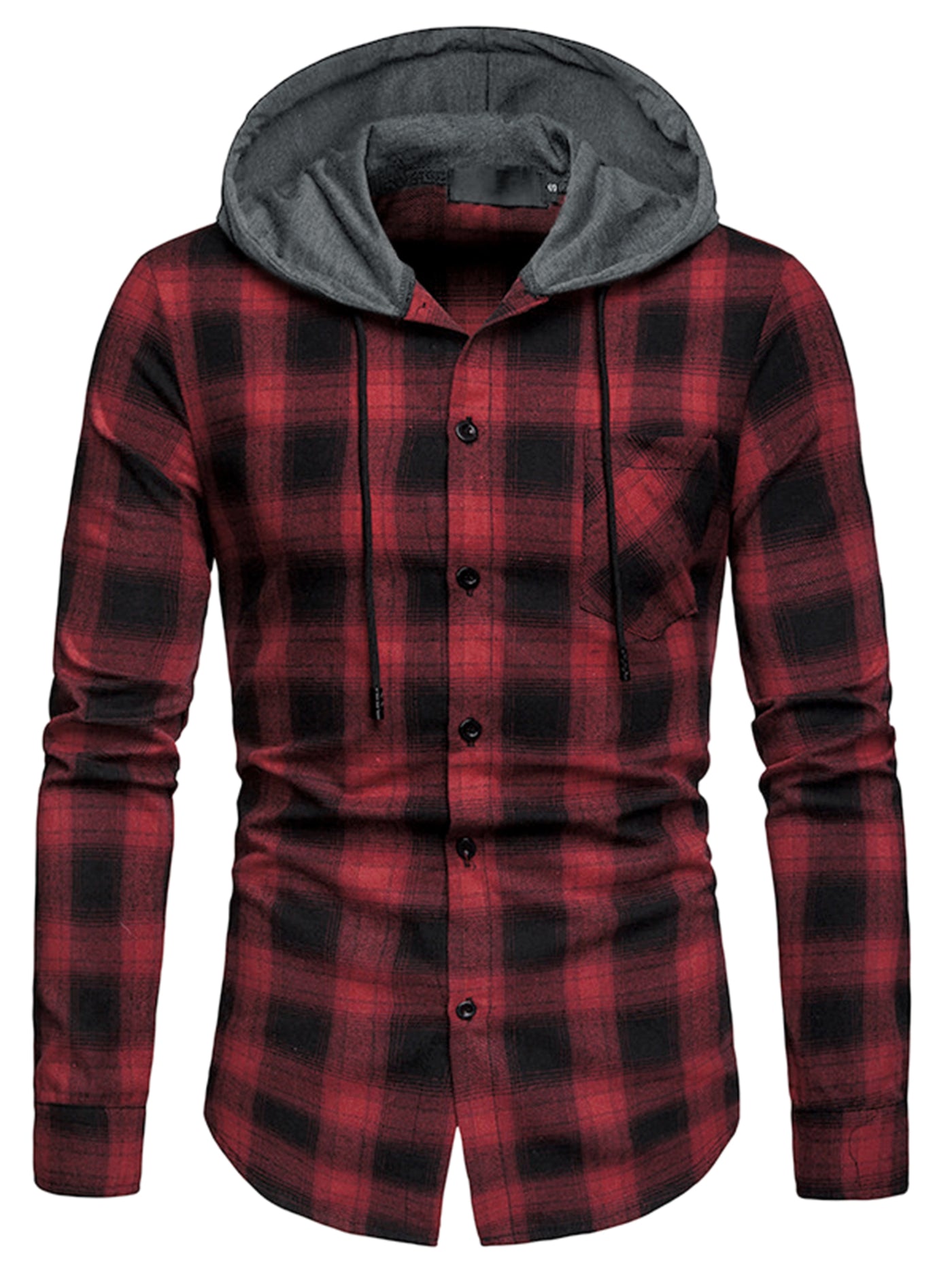 Bublédon Classic Button Down Long Sleeve Plaid Hooded Shirt