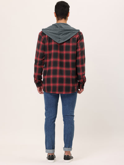 Classic Button Down Long Sleeve Plaid Hooded Shirt