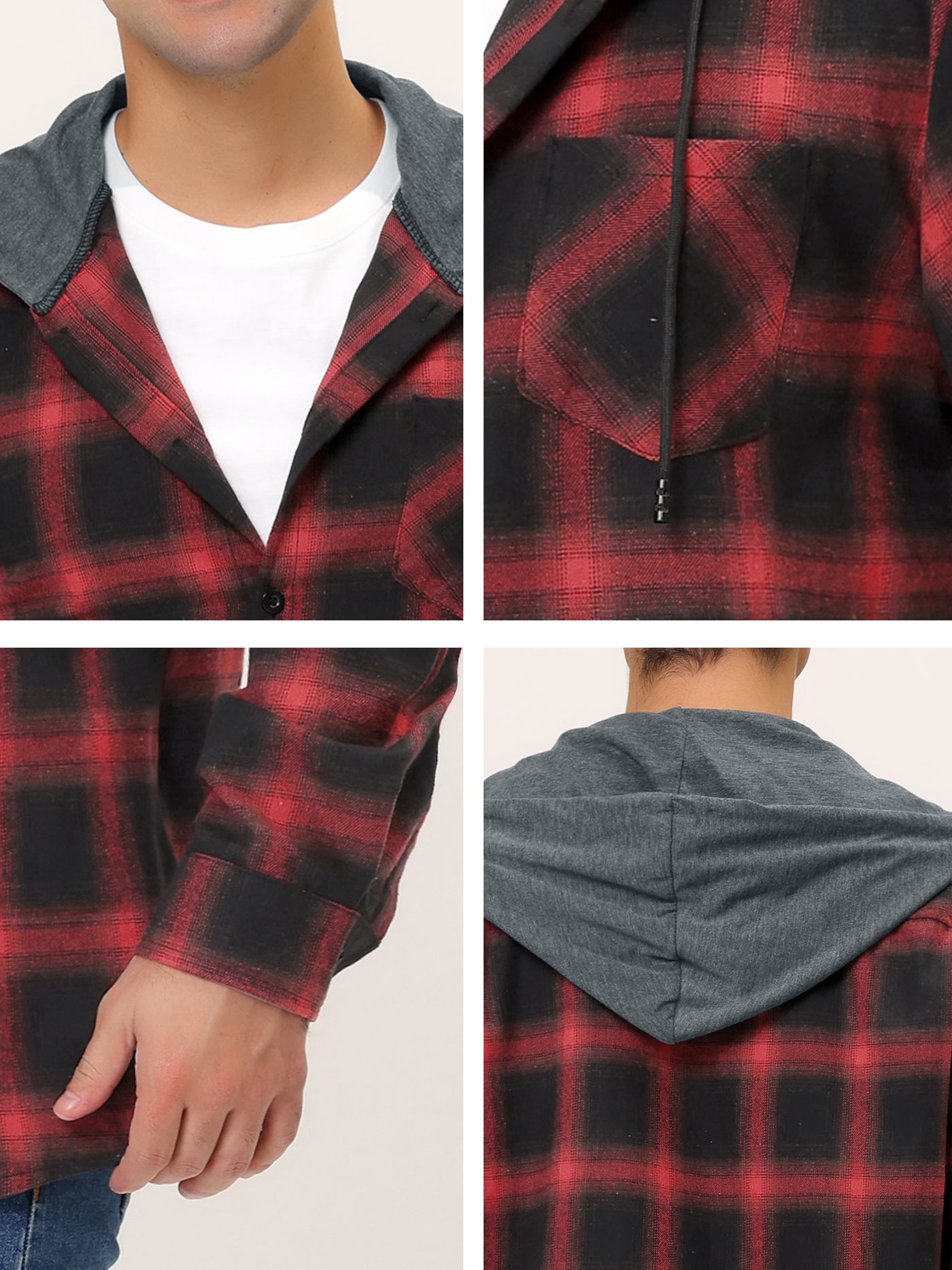 Bublédon Classic Button Down Long Sleeve Plaid Hooded Shirt