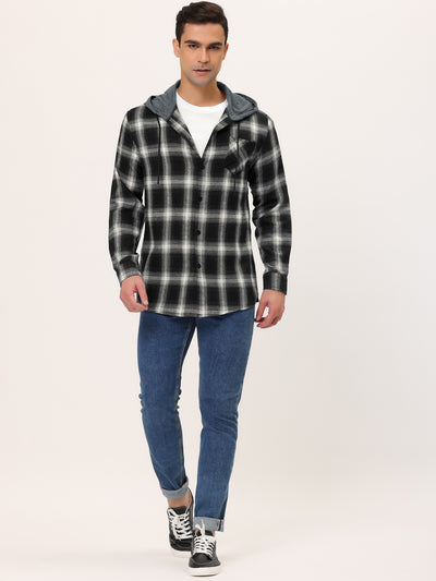 Classic Button Down Long Sleeve Plaid Hooded Shirt