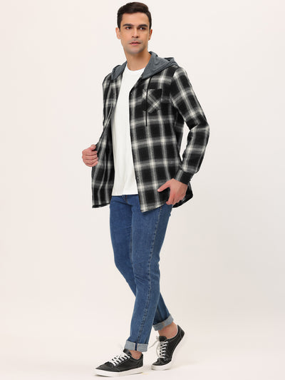 Classic Button Down Long Sleeve Plaid Hooded Shirt