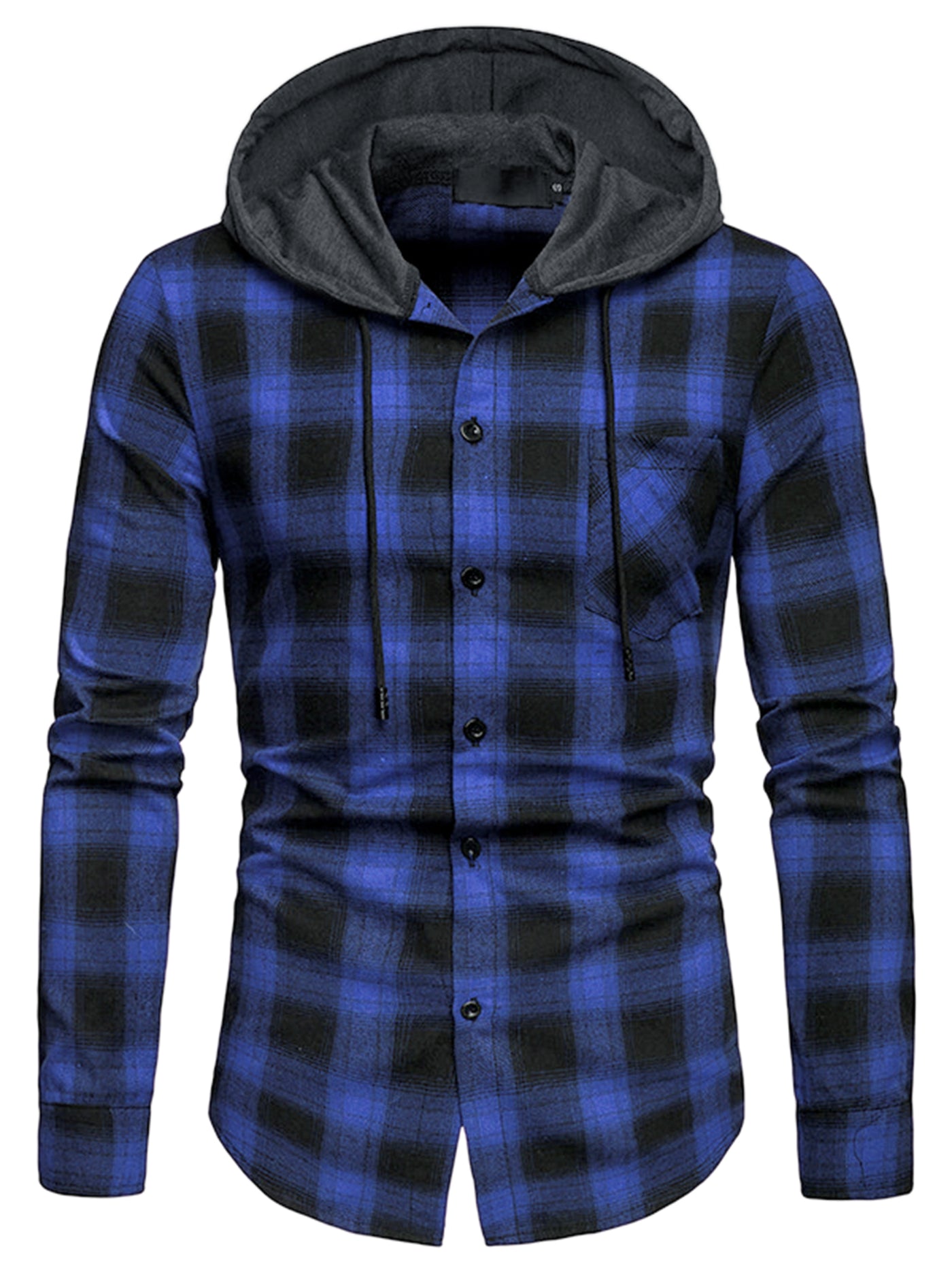 Bublédon Classic Button Down Long Sleeve Plaid Hooded Shirt