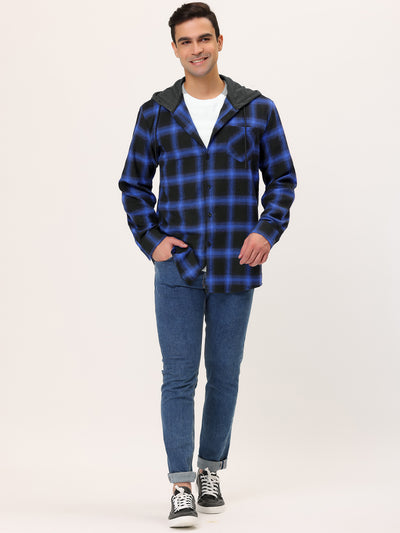 Classic Button Down Long Sleeve Plaid Hooded Shirt