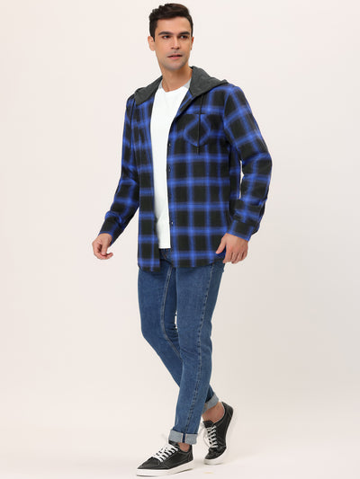 Classic Button Down Long Sleeve Plaid Hooded Shirt