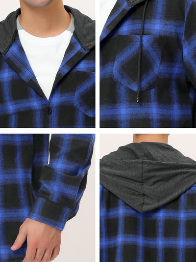 Classic Button Down Long Sleeve Plaid Hooded Shirt