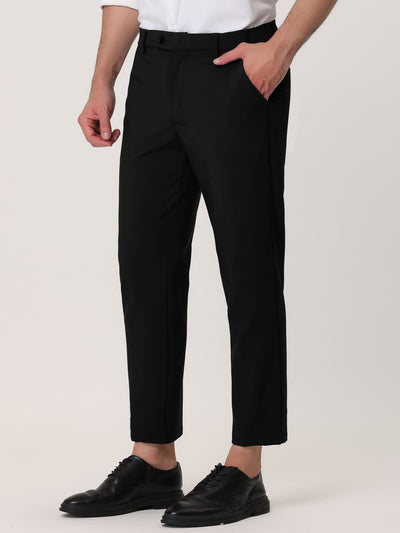 Flat Front Solid Color Crop Ankle-Length Dress Pants