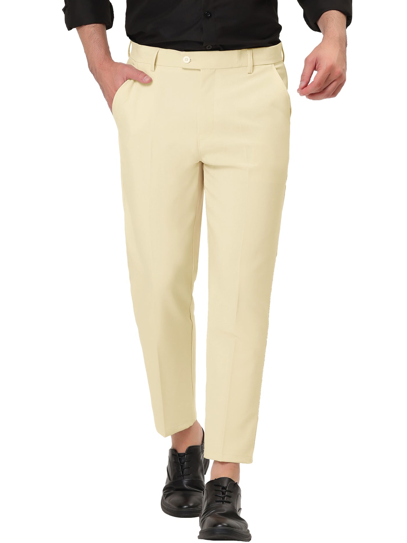 Bublédon Flat Front Solid Color Crop Ankle-Length Dress Pants