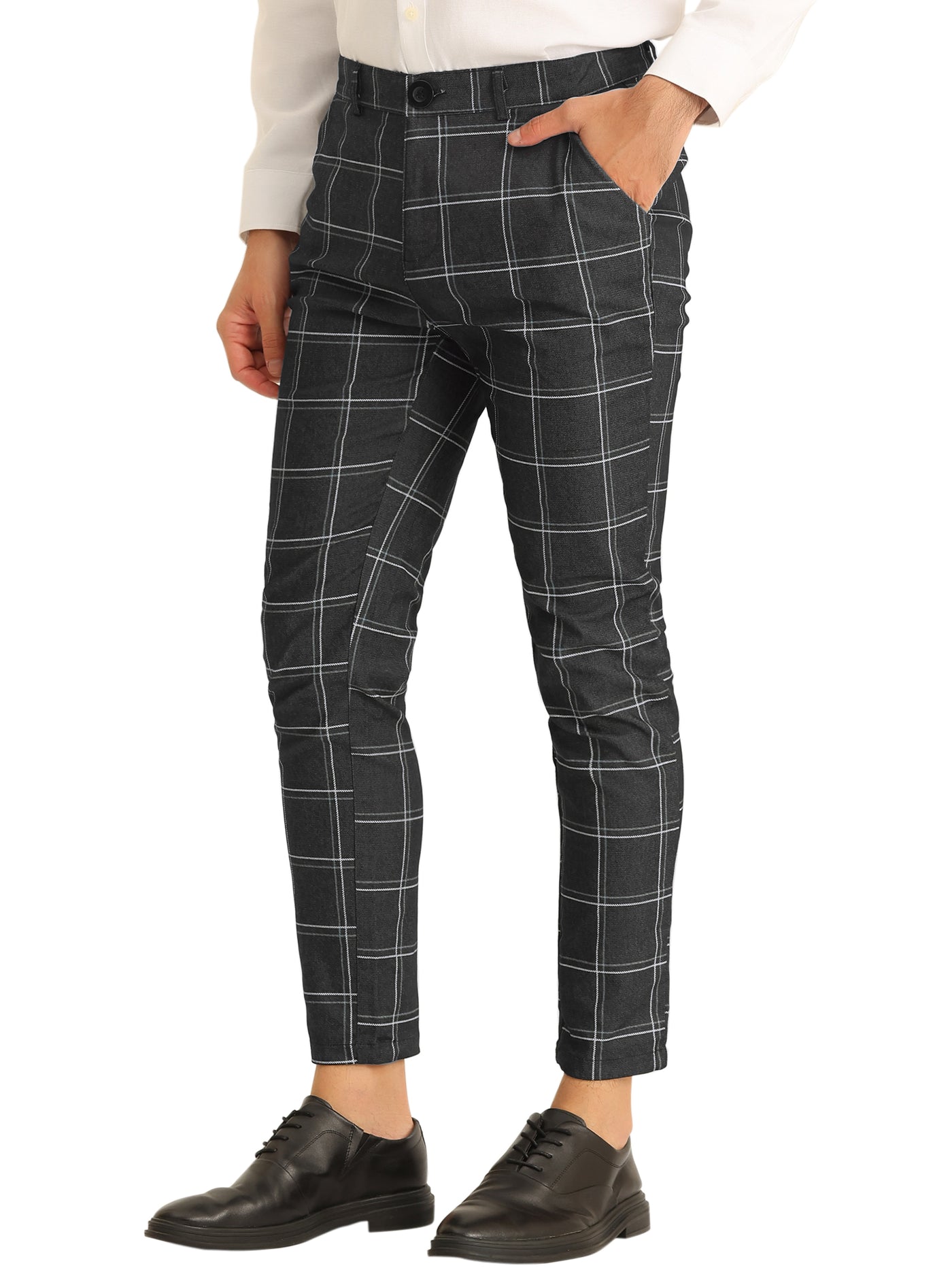 Bublédon Men's Plaid Dress Pants Slim Fit Business Classic Checked Trousers