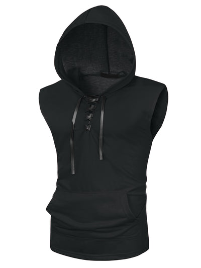 Casual Workout Tank Tops Lace Up Hooded Vest