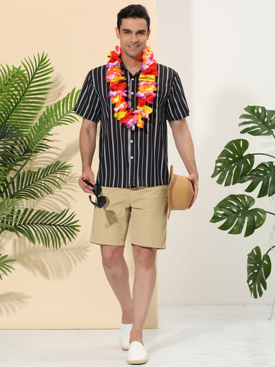 Summer Striped Short Sleeve Pocket Hawaiian Shirt