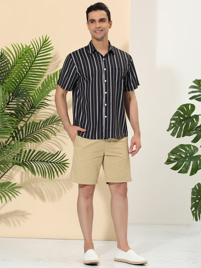 Summer Striped Short Sleeve Pocket Hawaiian Shirt