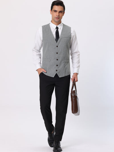 Men's Striped Suit Vest Classic Slim Fit Business Formal Dress Waistcoat