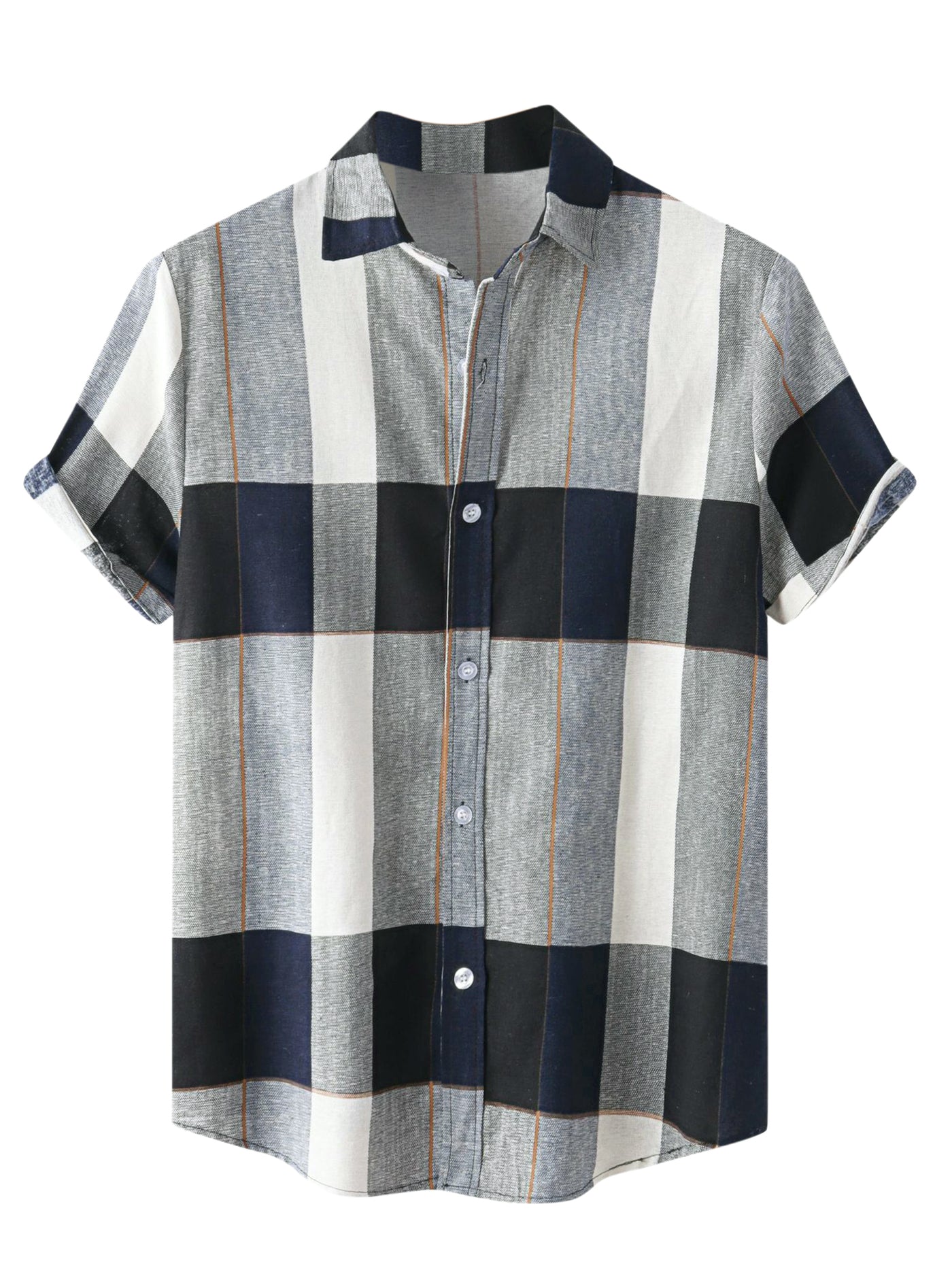 Bublédon Checked Short Sleeve Color Block Hawaiian Plaid Shirts