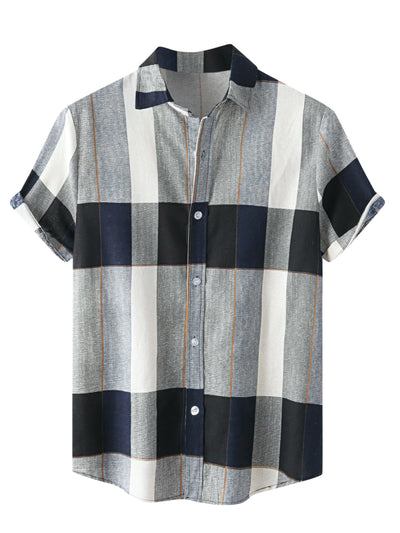 Checked Short Sleeve Color Block Hawaiian Plaid Shirts