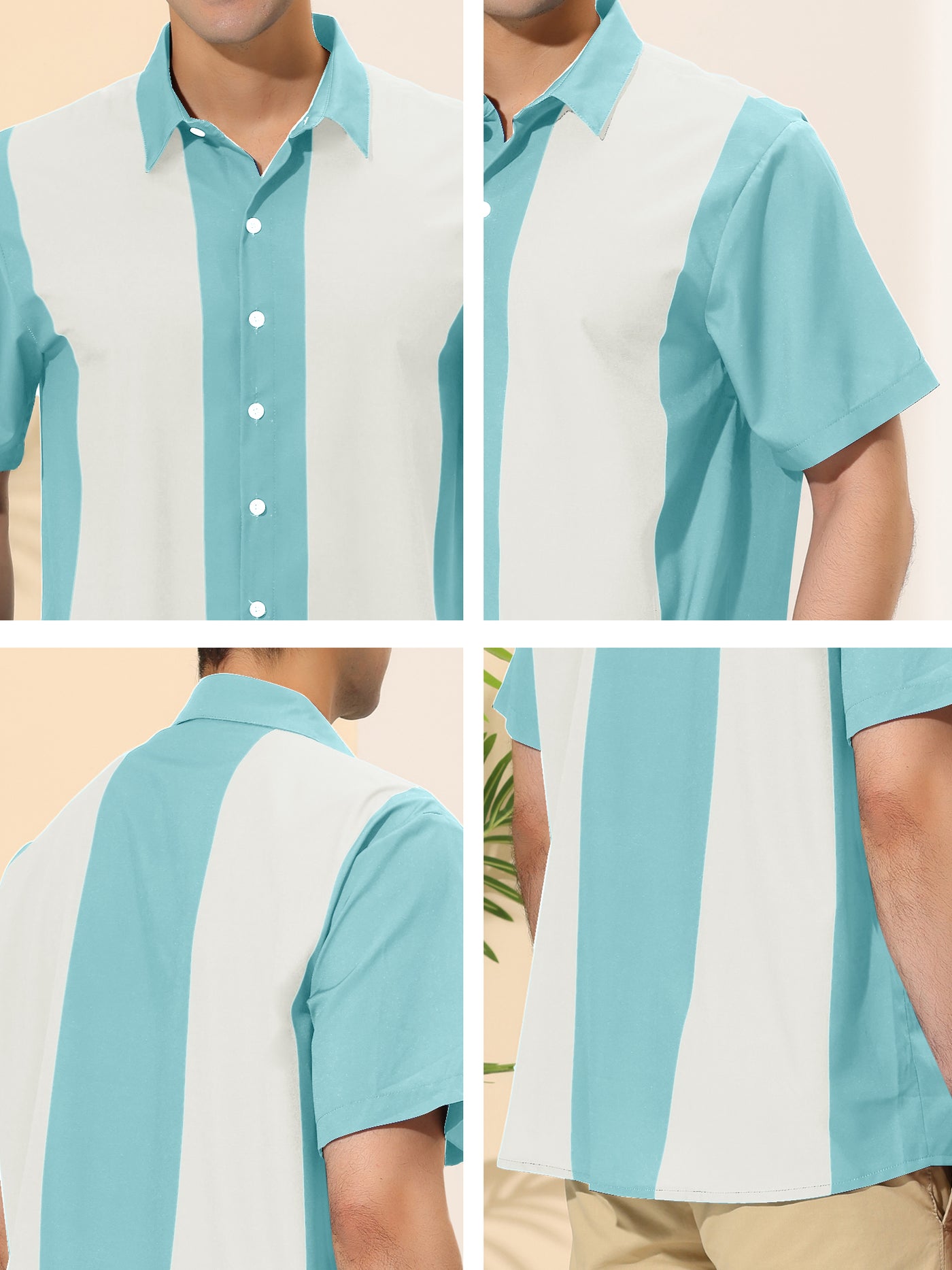 Bublédon Striped Print Short Sleeve Hawaiian Color Block Shirt