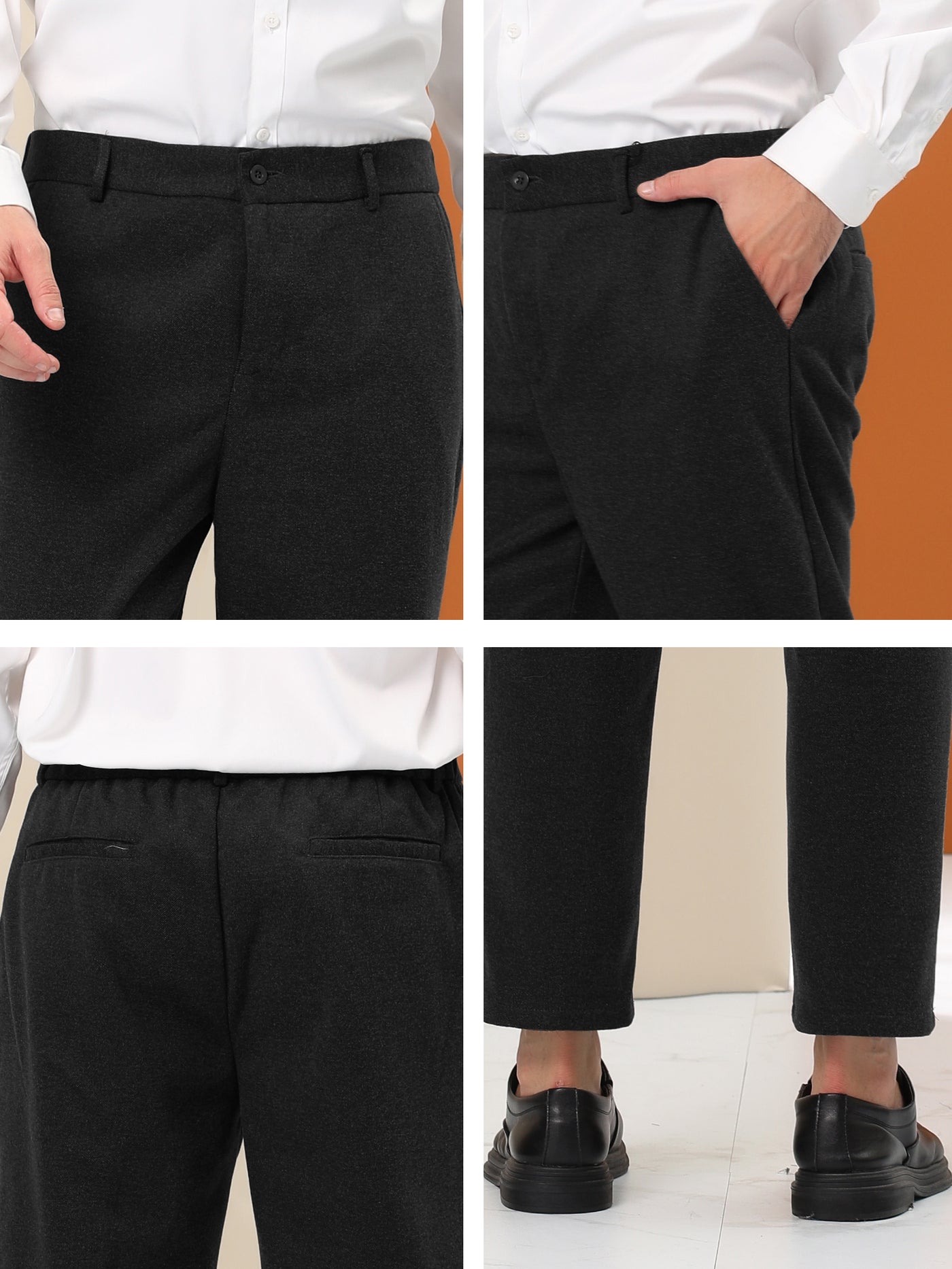 Bublédon Men's Cropped Slim Fit Flat Front Elastic Waist Dress Pants