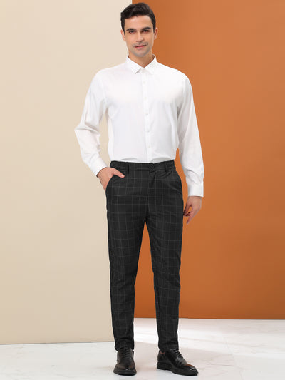 Men's Business Plaid Printed Slim Fit Flat Front Checked Dress Pants