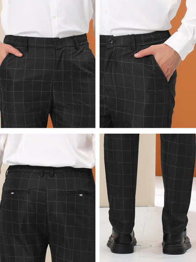 Men's Business Plaid Printed Slim Fit Flat Front Checked Dress Pants