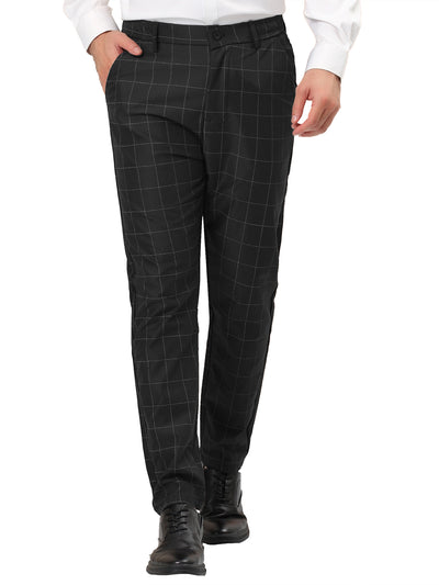 Men's Business Plaid Printed Slim Fit Flat Front Checked Dress Pants