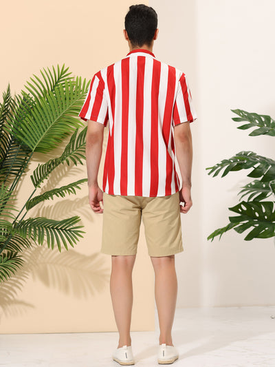 Chic Vertical Striped Camp Collar Short Sleeve Shirts