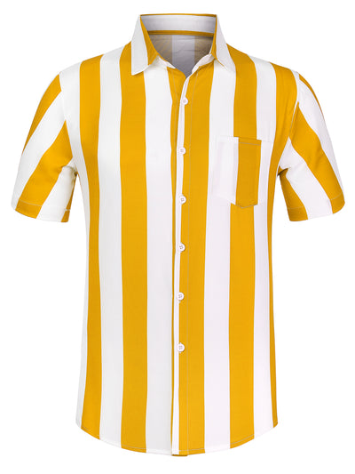 Chic Vertical Striped Camp Collar Short Sleeve Shirts