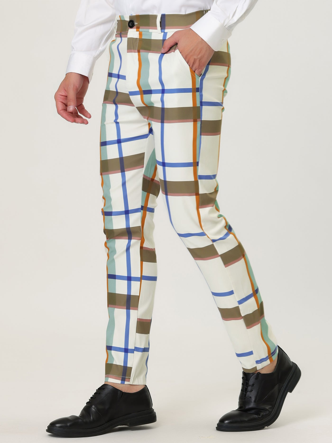 Bublédon Smart Casual Color Block Bottom Plaid Dress Pants