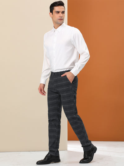 Men's Business Plaid Printed Slim Fit Flat Front Checked Dress Pants