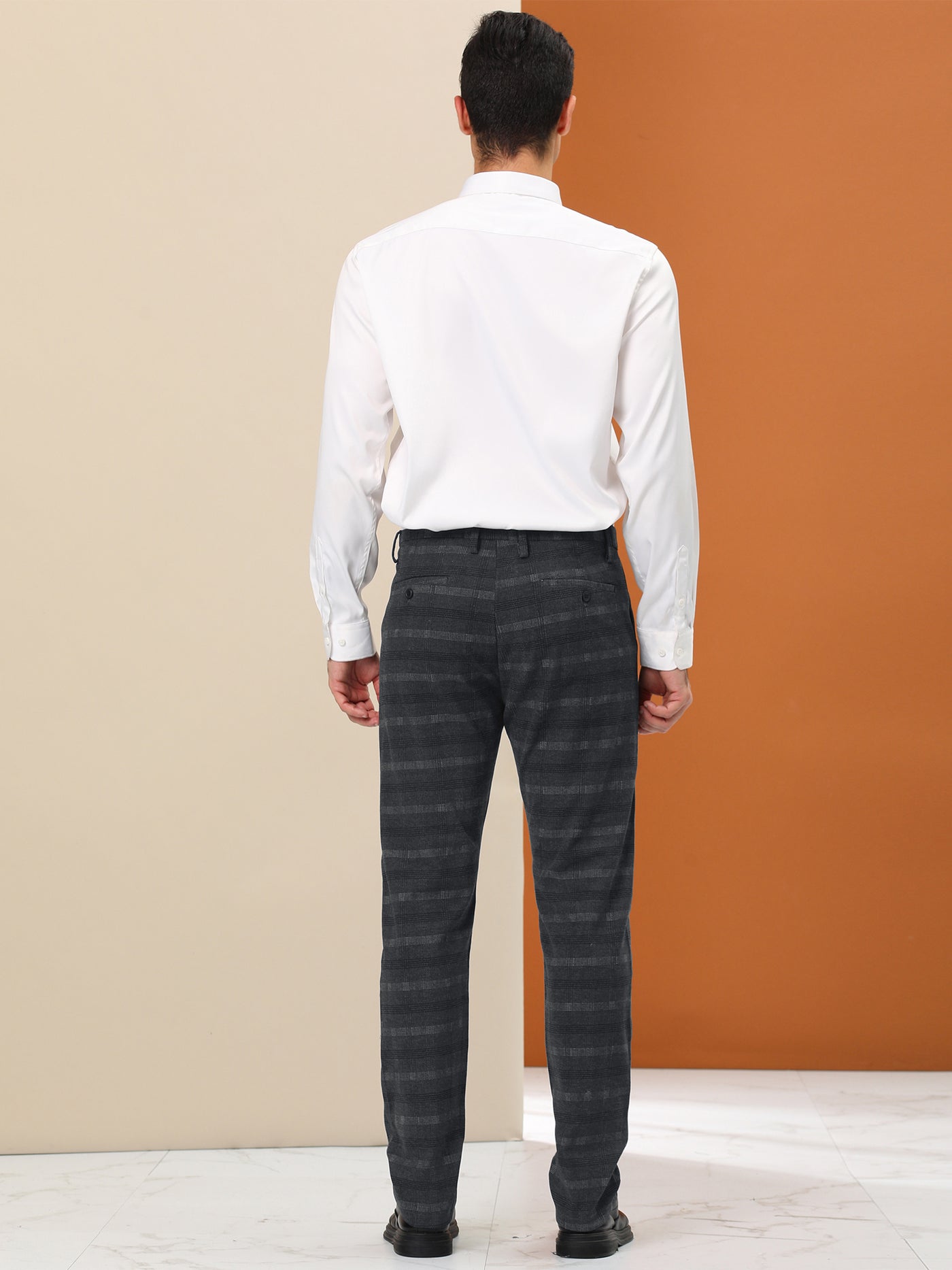 Bublédon Men's Business Plaid Printed Slim Fit Flat Front Checked Dress Pants