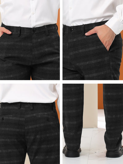 Men's Business Plaid Printed Slim Fit Flat Front Checked Dress Pants