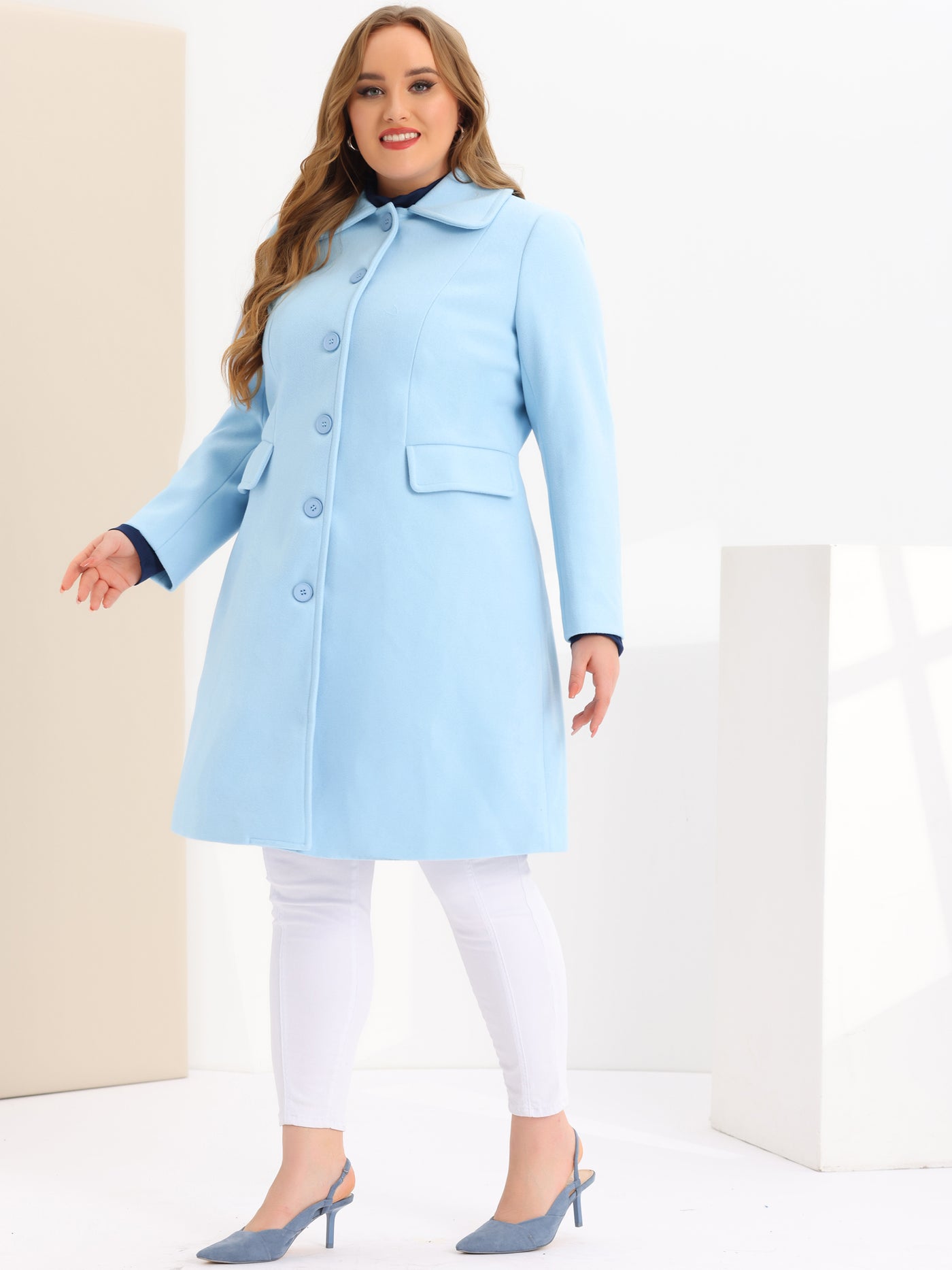 Bublédon Plus Size Coats Peter Pan Collar Single Breasted Long Coat