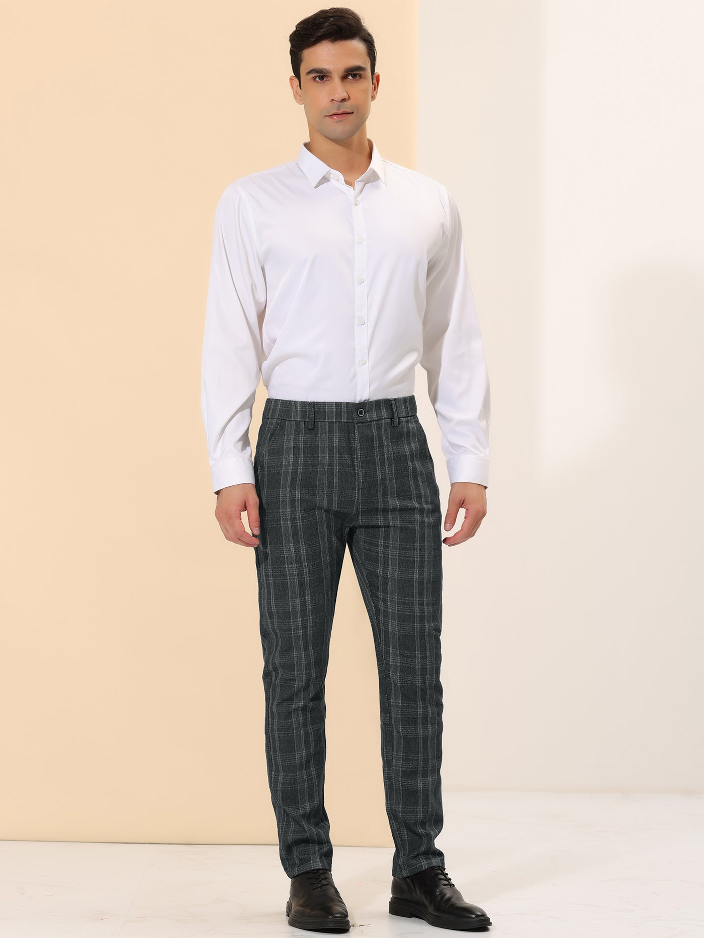 Bublédon Men's Plaid Slim Fit Flat Front Checked Business Pencil Dress Pants