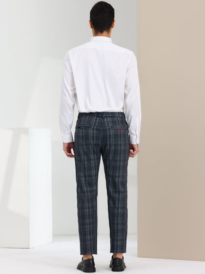 Men's Plaid Slim Fit Flat Front Checked Business Pencil Dress Pants