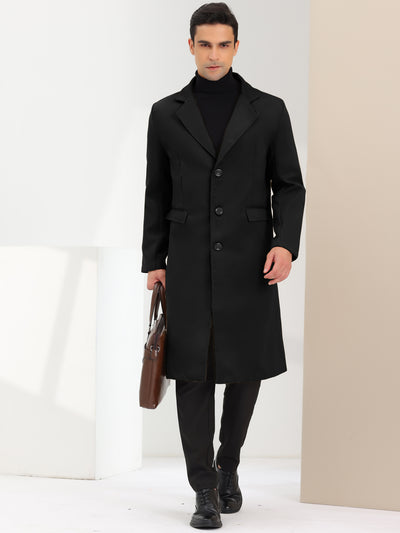 Men's Winter Pea Single Breasted Notched Lapel Long Trench Coat