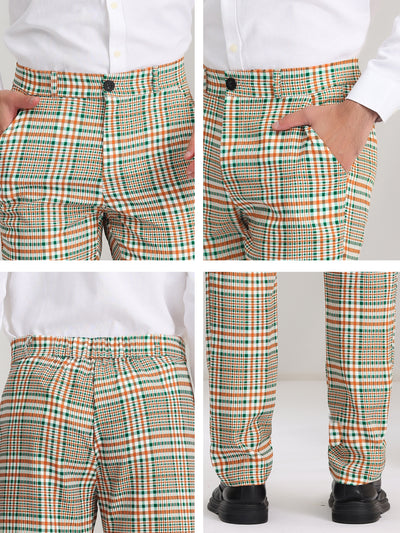 Men's Casual Flat Front Stretch Business Plaid Dress Pants