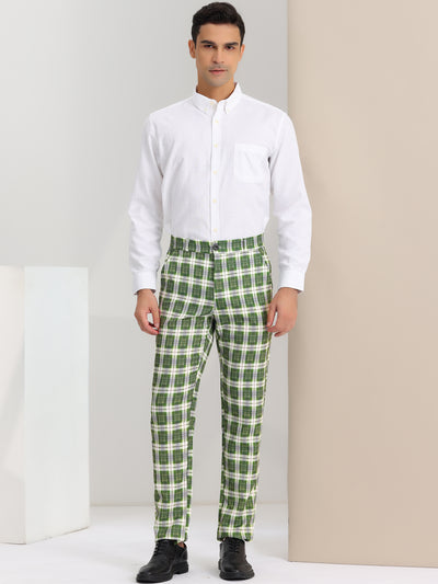 Men's Casual Flat Front Stretch Business Plaid Dress Pants