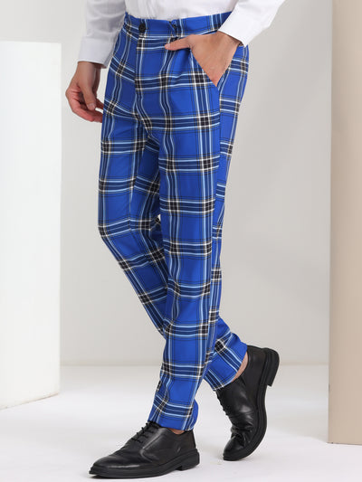 Men's Casual Flat Front Stretch Business Plaid Dress Pants