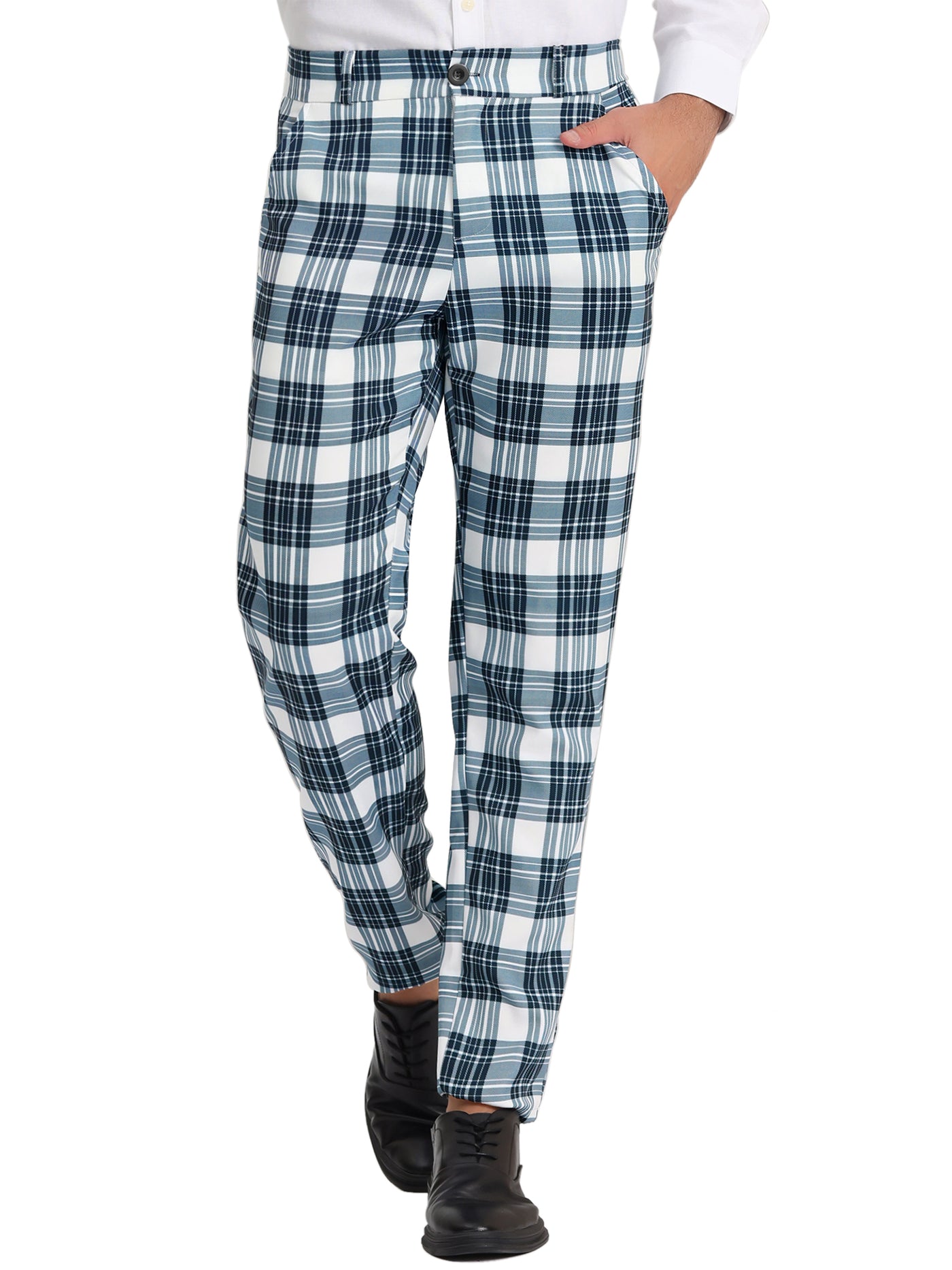 Bublédon Men's Plaid Slacks Regular Fit Flat Front Work Prom Checked Pants