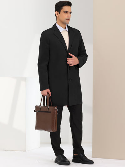 Men's Trench Coat Notch Lapel Single Breasted Classic Long Pea Coats Overcoat