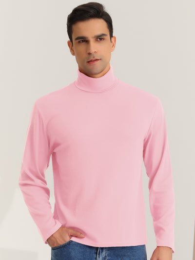 Men's Turtleneck Shirt Slim Fit Long Sleeves Solid Color Pullover T-Shirt Top