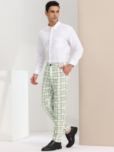 Men's Slim Fit Checked Flat Front Business Plaid Formal Dress Pants