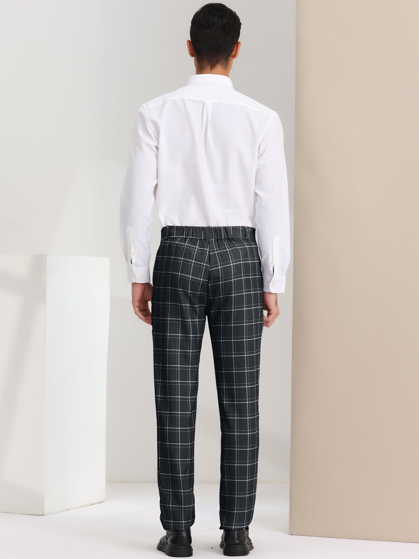 Bublédon Men's Slim Fit Checked Flat Front Business Plaid Formal Dress Pants