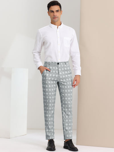 Men's Classic Plaid Dress Pants Flat Front Checked Office Prom Trousers