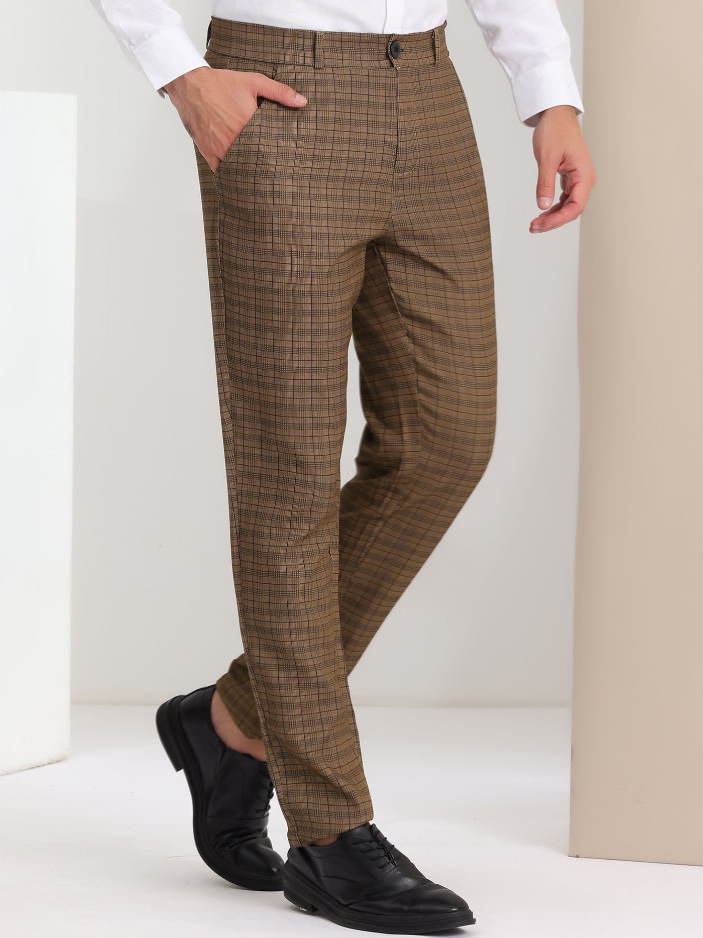 Men's Plaid Striped Slim Fit Casual Business Trousers - Temu